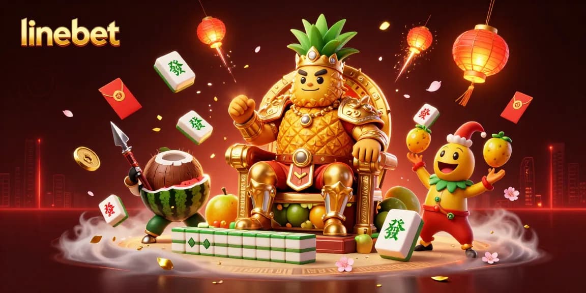 Experience linebet with a vibrant tropical casino scene featuring a golden pineapple king and dynamic game elements.
