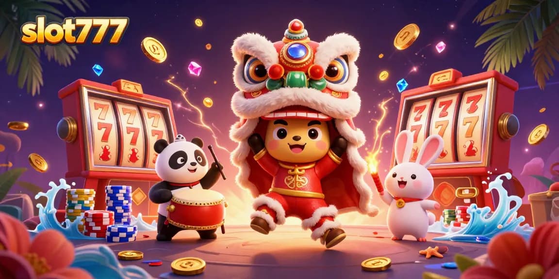 Spin to win with slot777's vibrant 3D illustration showcasing casino excitement and luck.