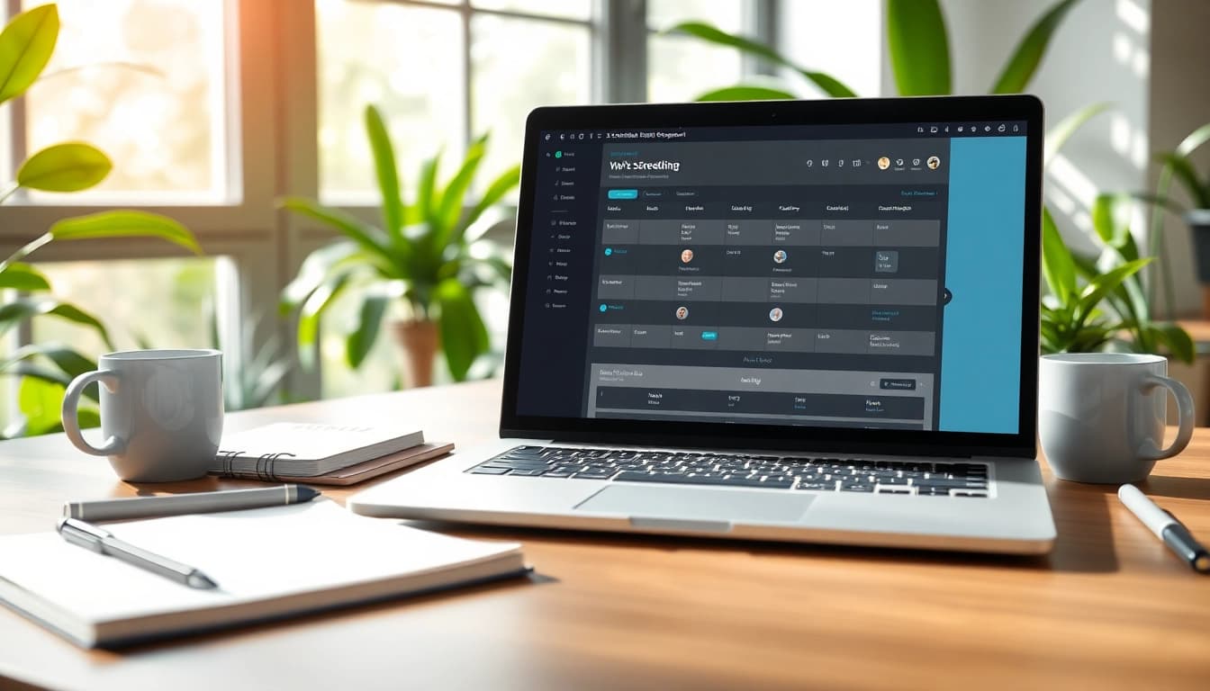 Showcasing the best AI scheduling assistant on a laptop in a bright workspace.