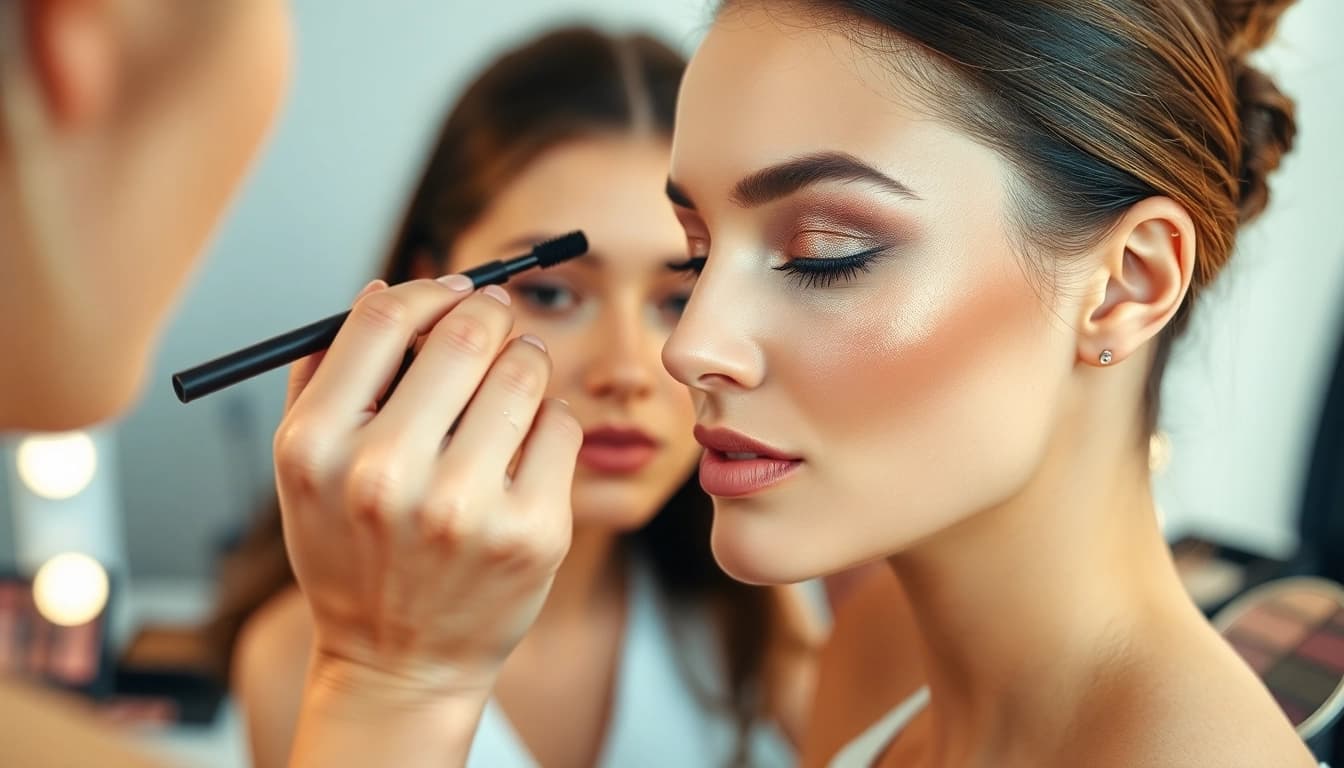 Apply champagne eyeshadow expertly during a makeup session for a radiant look.