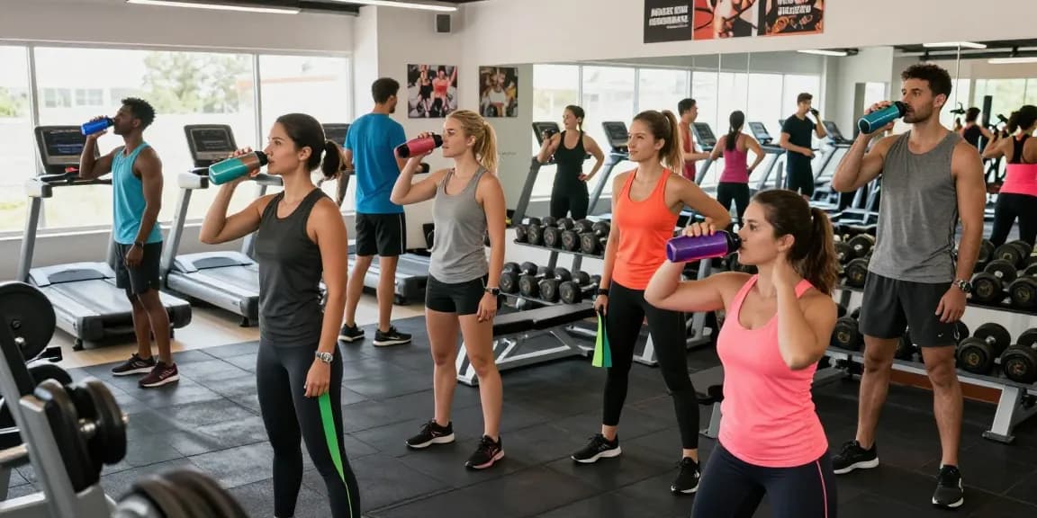 Group of fitness enthusiasts working out at the gym, representing Akra Labs Steroidshop products in a vibrant, motivating environment.