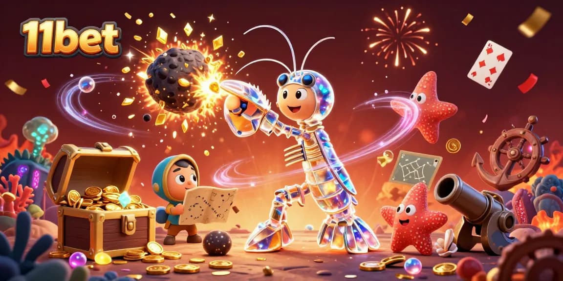Engage with 11bet's galactic samurai mantis shrimp in an explosive 3D casino adventure