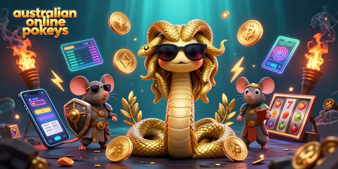 Play australian online pokies with a rich atmosphere featuring Medusa and a warrior mouse.
