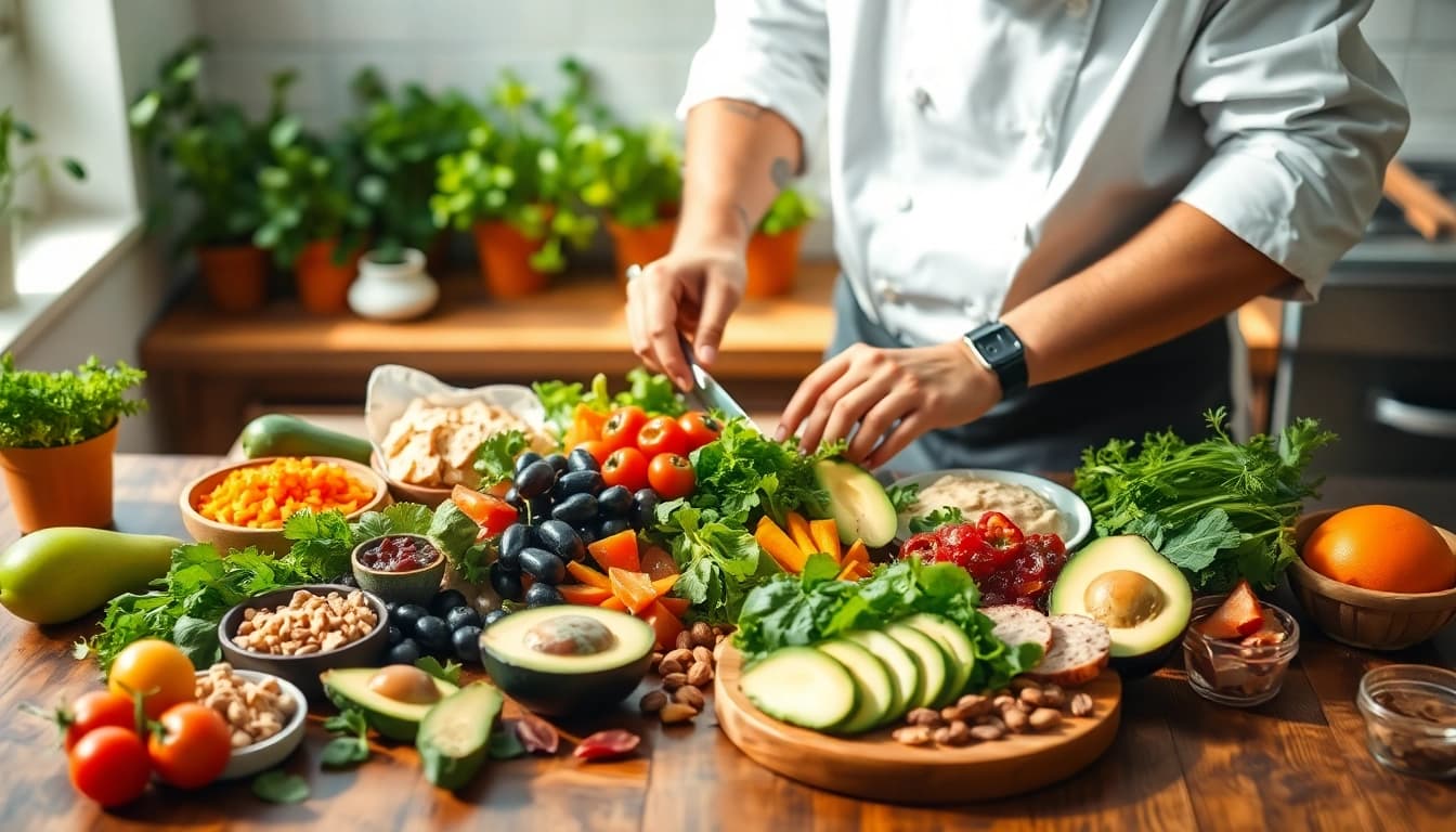 Creating a vibrant hormone balance diet with fresh whole foods and healthy ingredients.