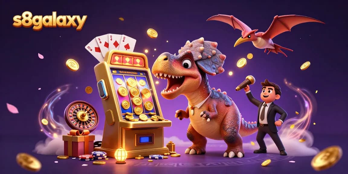Experience the excitement of s8galaxy with a pachycephalosaurus winning jackpots in a vibrant casino scene.