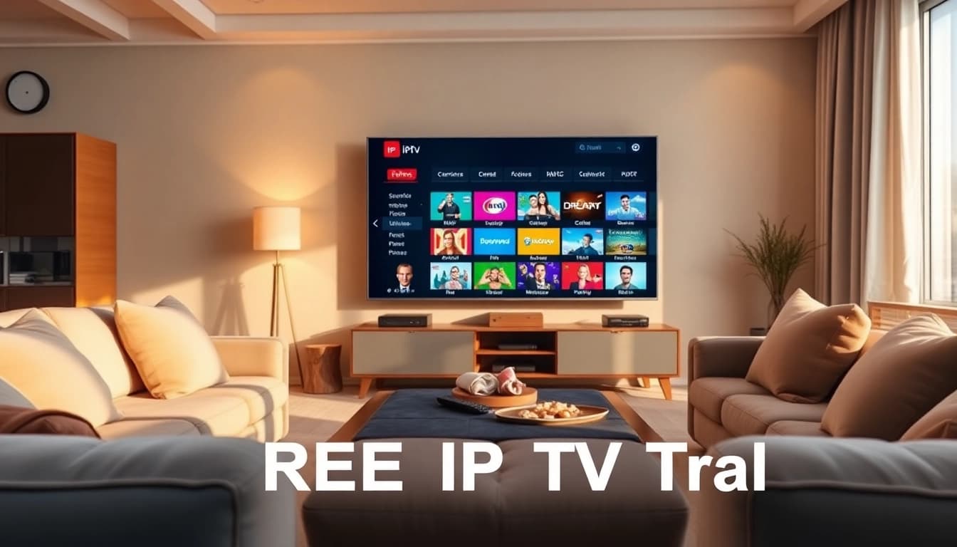 Engage with a FREE IPTV Trial through a modern streaming setup with vibrant TV channels.