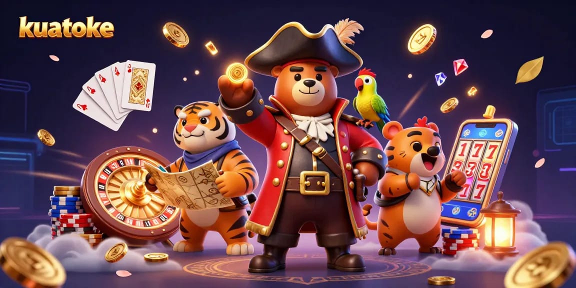 Engage with kuatoke and win with thrilling slots surrounded by golden coins and vibrant characters.