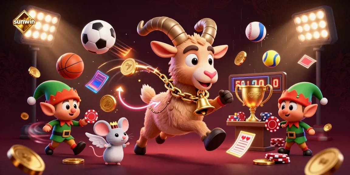 Experience thrilling gaming action at sunwin with festive characters in an exciting casino scene.