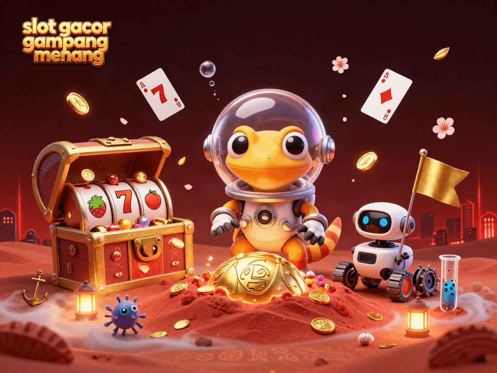 Experience thrilling gameplay with slot gacor gampang menang featuring a Martian gecko uncovering treasures in a vibrant casino.