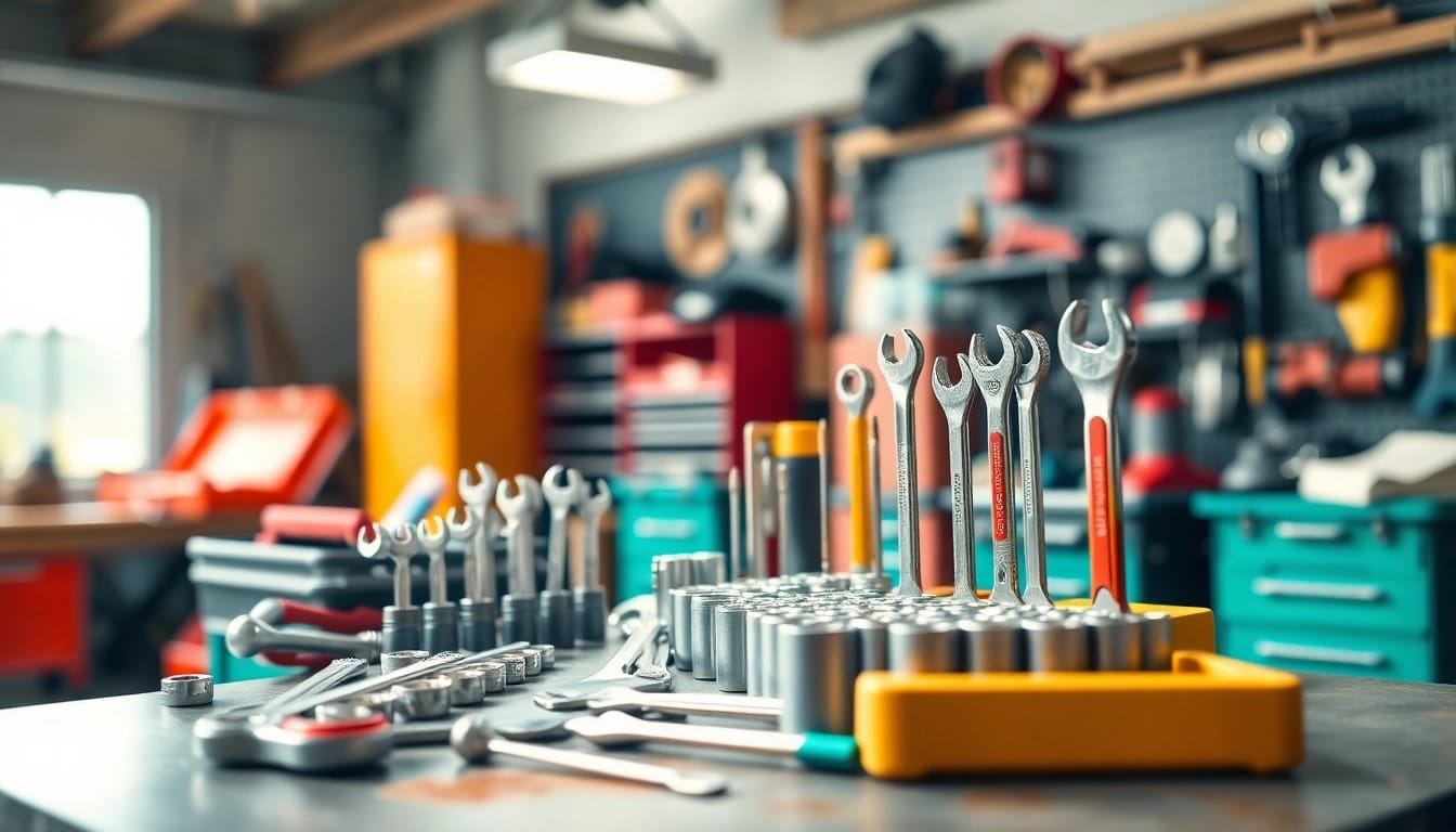 Kstools displayed on an organized tool bench showcasing quality hand tools used in automotive repair.