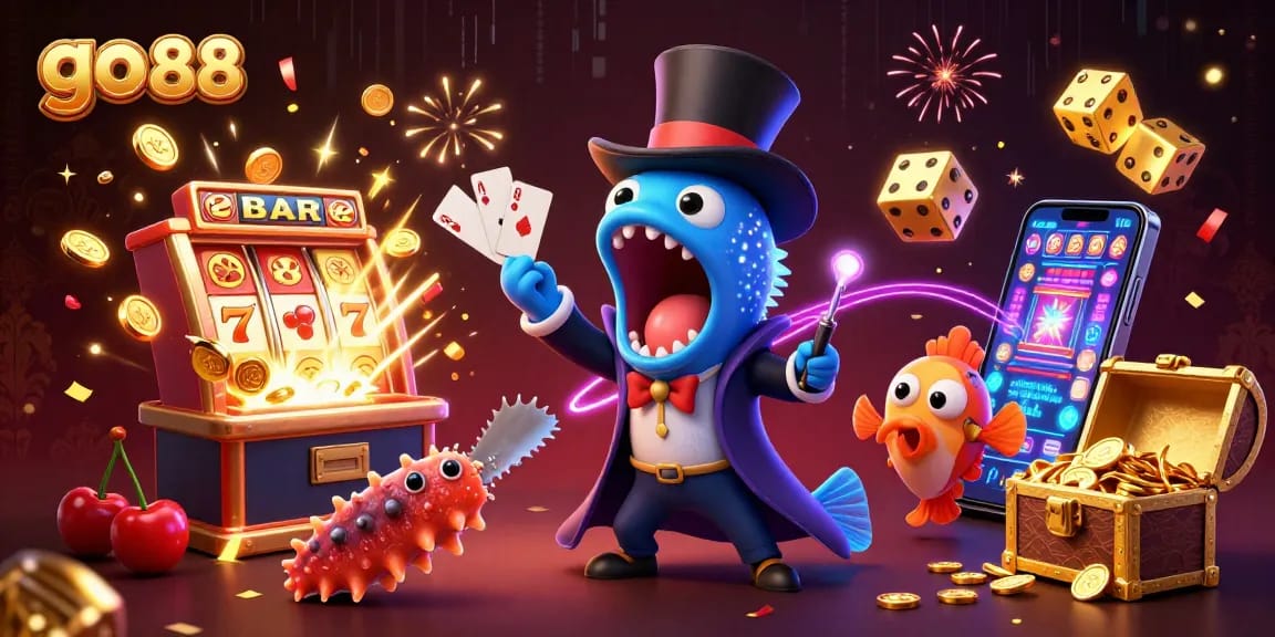 go 88 thrilling card tricks by a deep-sea eel in a vibrant casino scene