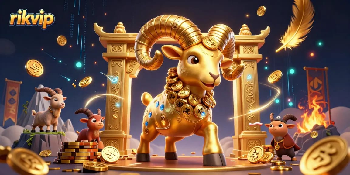 Engage in thrilling gameplay at rikvip with golden ram character and dynamic casino ambiance.