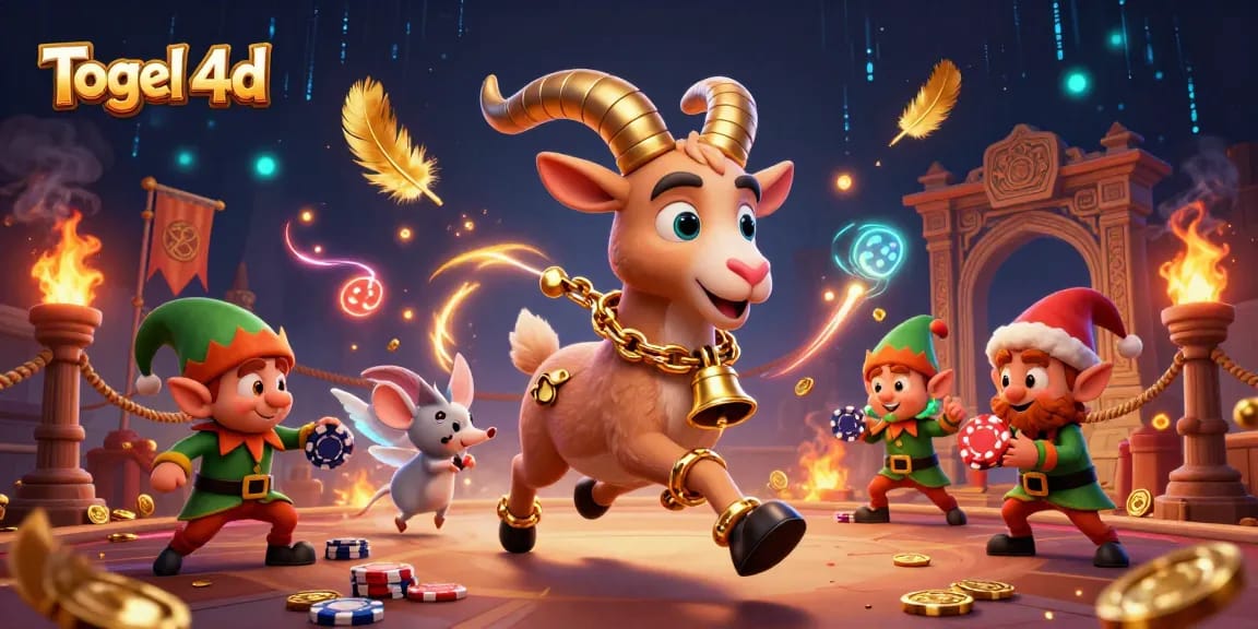 Engage in Togel 4d with an exhilarating scene of whimsical characters in a vibrant casino.
