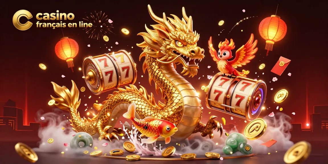 Plongez dans le monde dynamique de casino français en ligne avec un dragon doré et une carpe chanceuse.