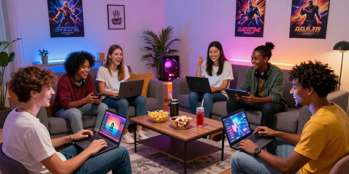 Engaged players enjoying sex games online in a vibrant living room setting.