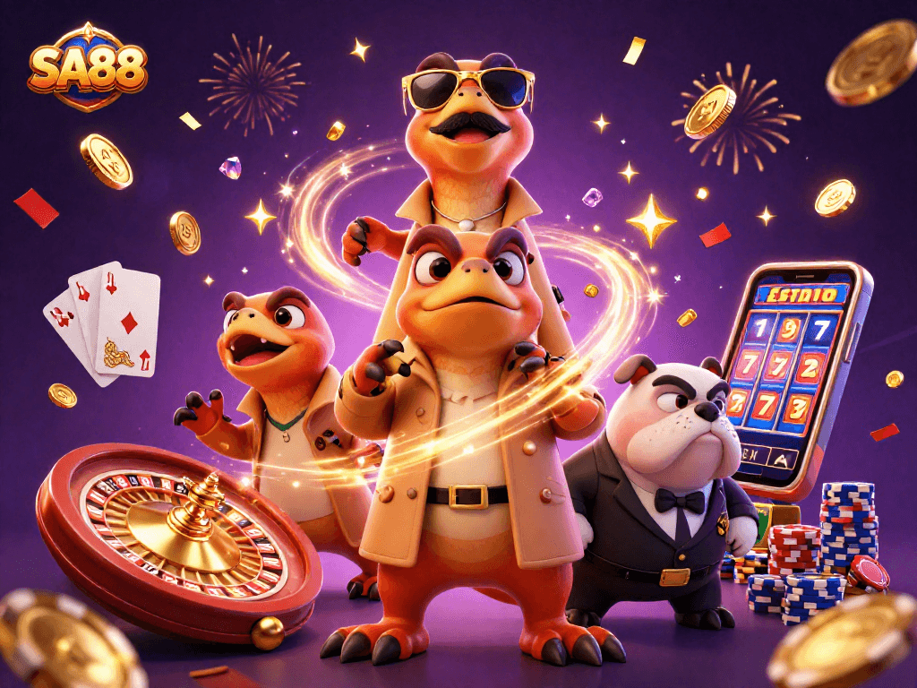Experience thrilling moments at SA88 as cartoon raptors fool a bouncer to enter a VIP casino!