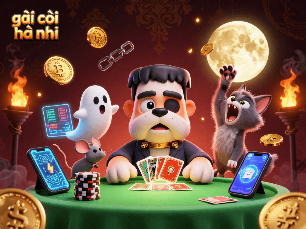 Engage with gái gọi hà nội featuring a dynamic gambling scene with characters and crypto elements.