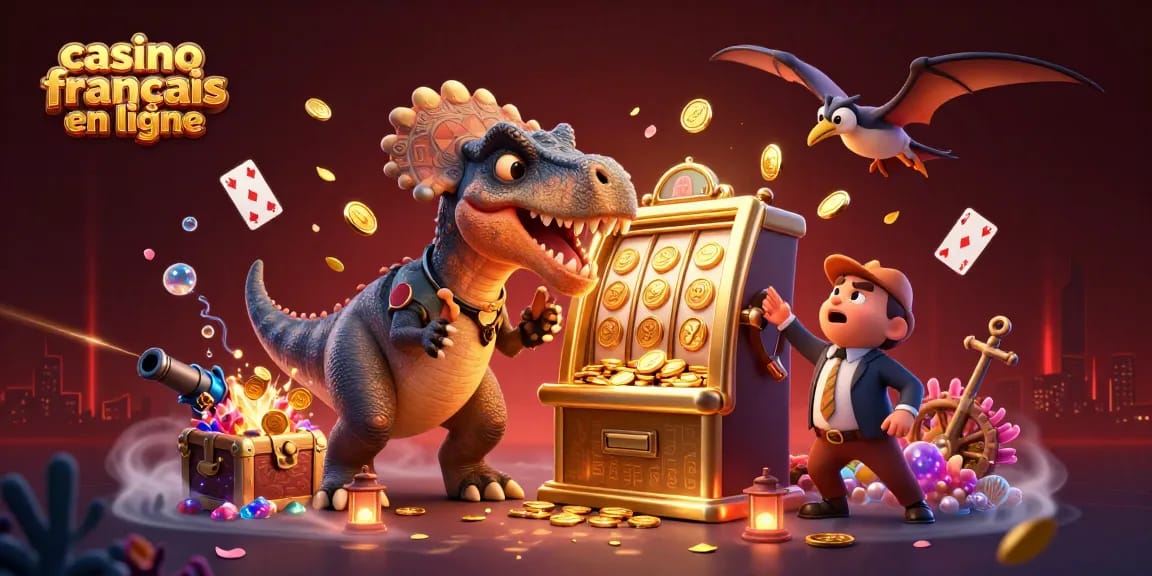 Jackpot au casino francais en ligne : un pachycephalosaurus en action sur une machine à sous dorée.