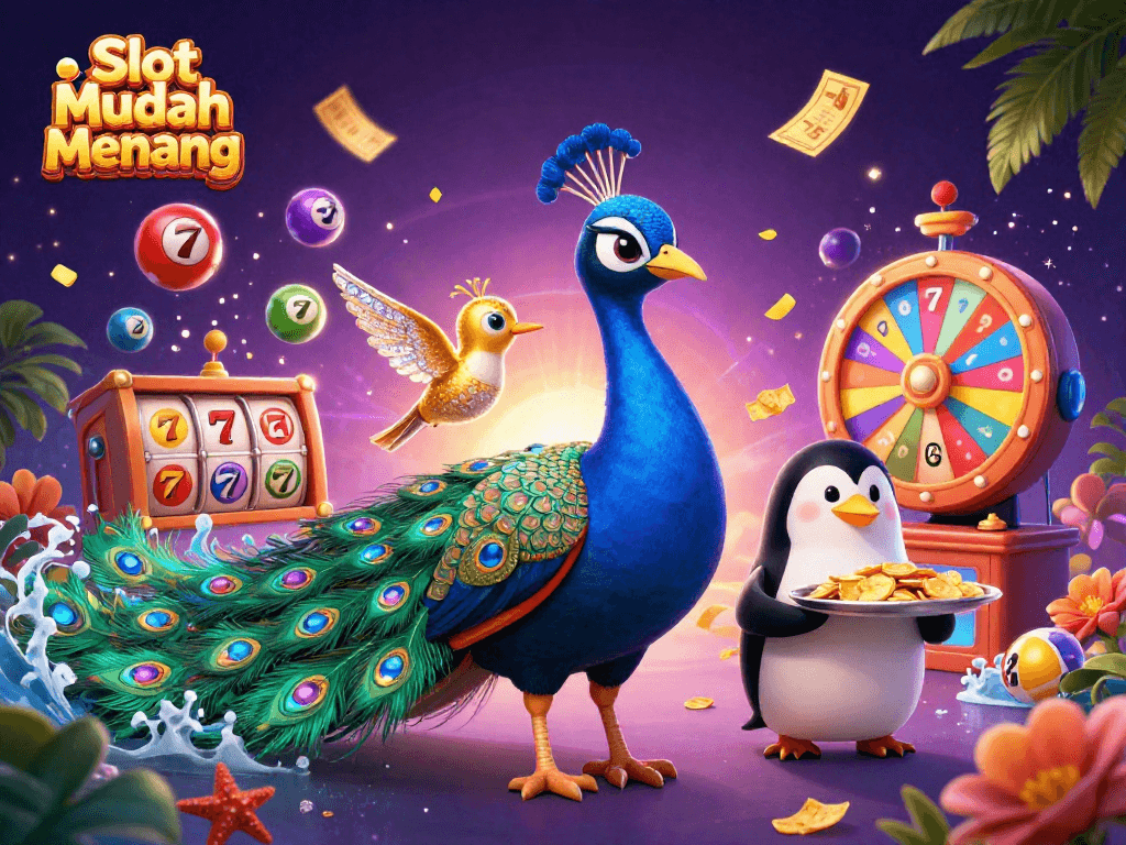 Experience Slot Mudah Menang with vibrant casino elements and lively characters in an engaging scene.
