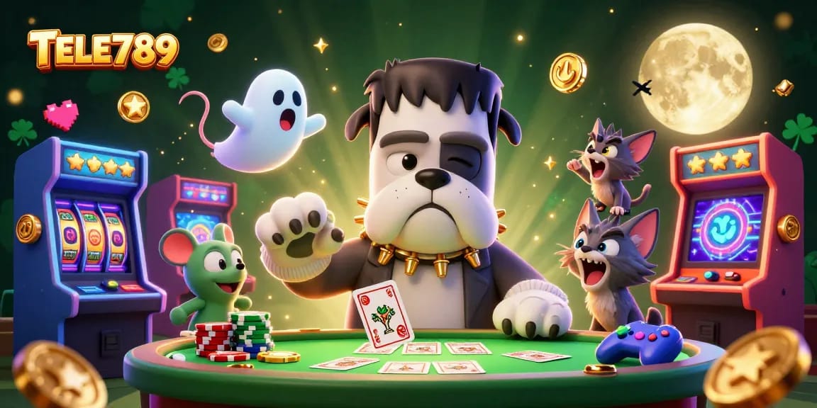 Engage with the immersive TELE789 casino experience featuring vibrant characters and gaming elements.