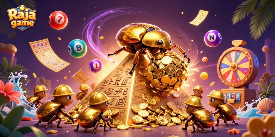 Engage in thrilling gameplay at Raja game with golden treasures and vibrant lottery elements.