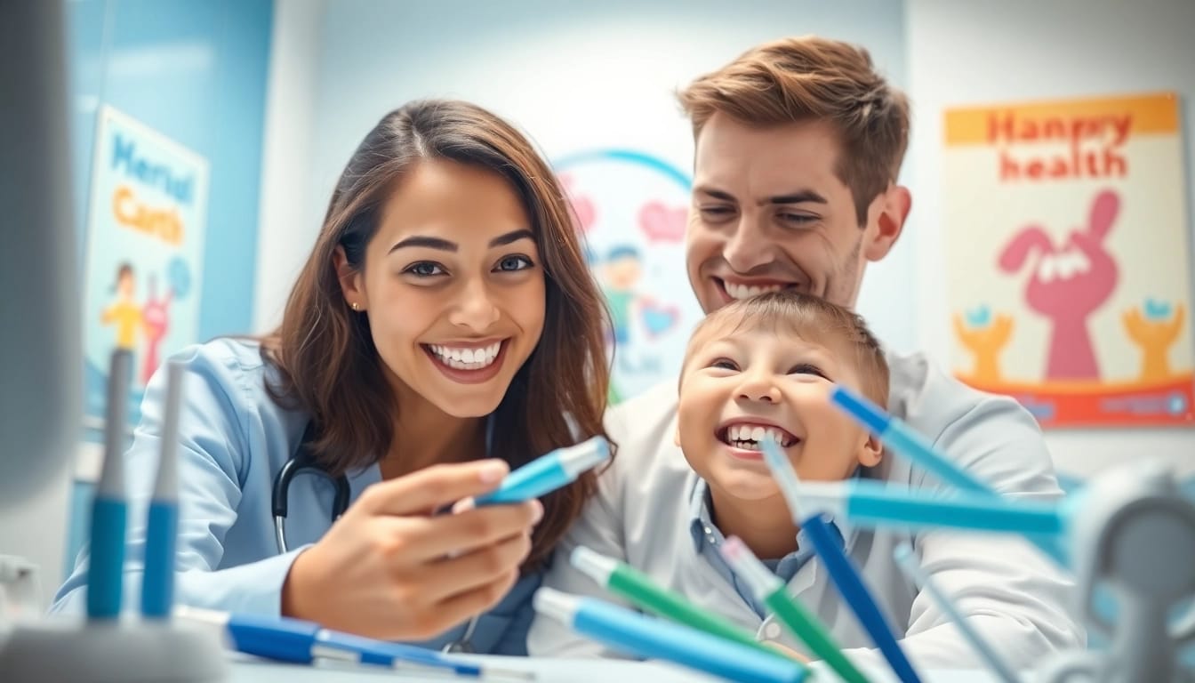 Orthodontics consultation between a professional and child in a bright clinic.