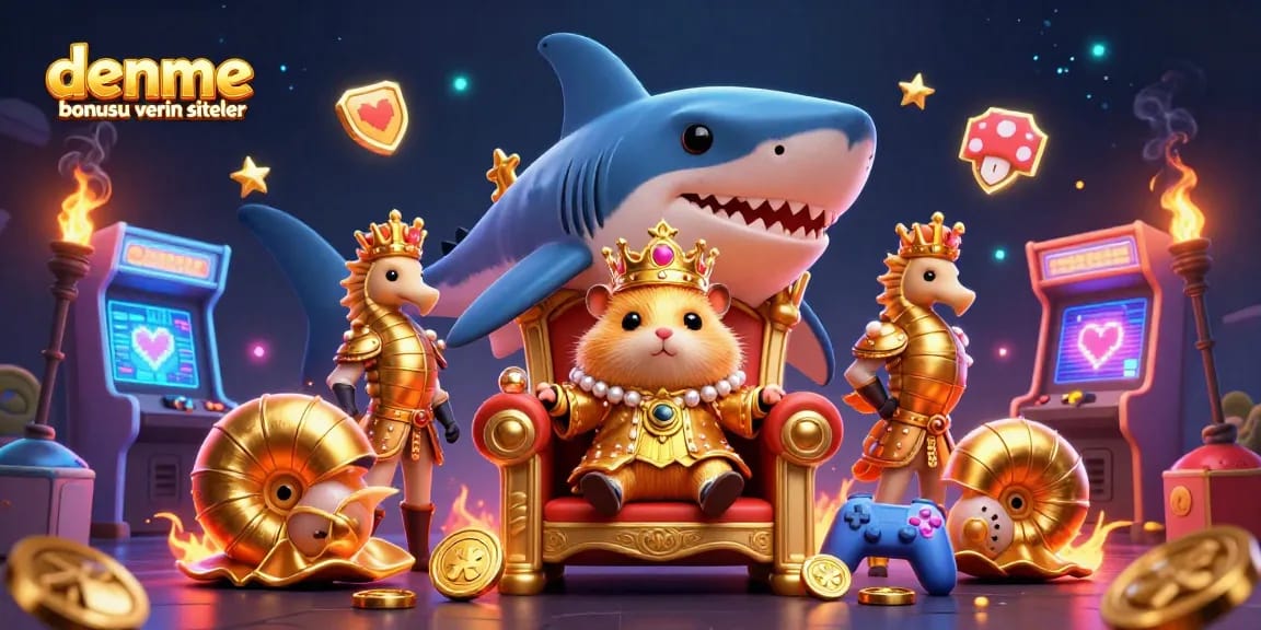 Engage with deneme bonusu veren siteler through an enchanting 3D casino-themed illustration showcasing an animated gambling adventure with vibrant game elements.