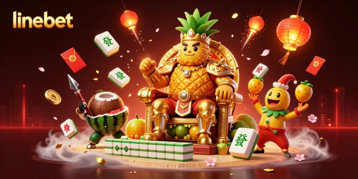 Experience linebet with a vibrant tropical casino scene featuring a golden pineapple king and dynamic game elements.