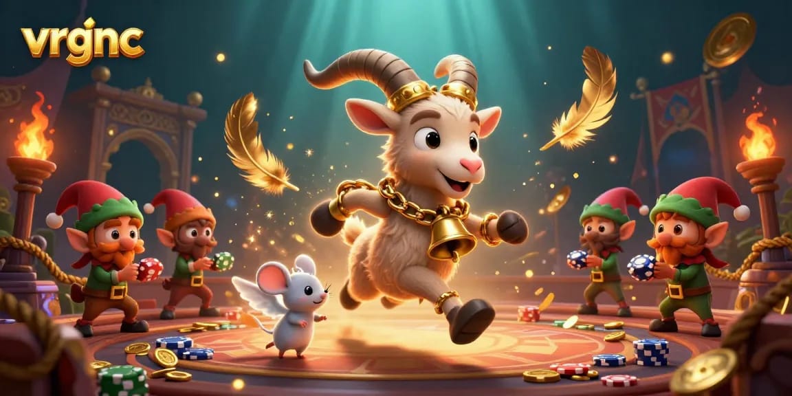 Experience the excitement of vrgnc with a festive Krampus goat leading a chaotic casino scene full of energy.