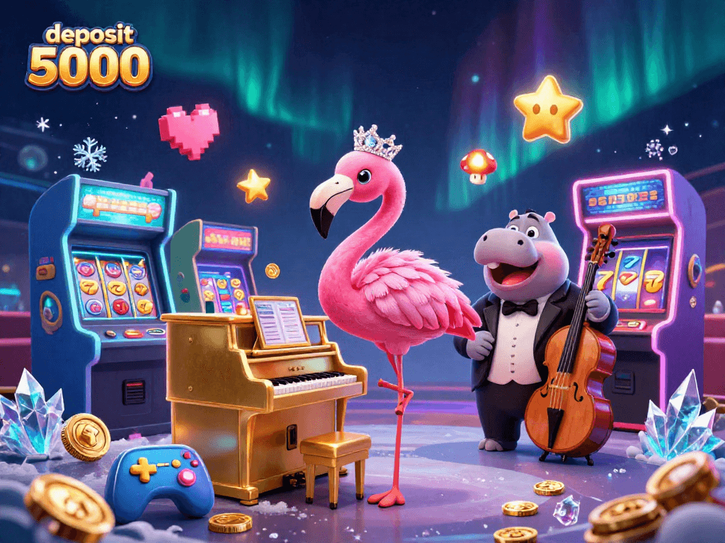 Experience excitement as you deposit 5000 at this vibrant casino scene filled with fun game elements.