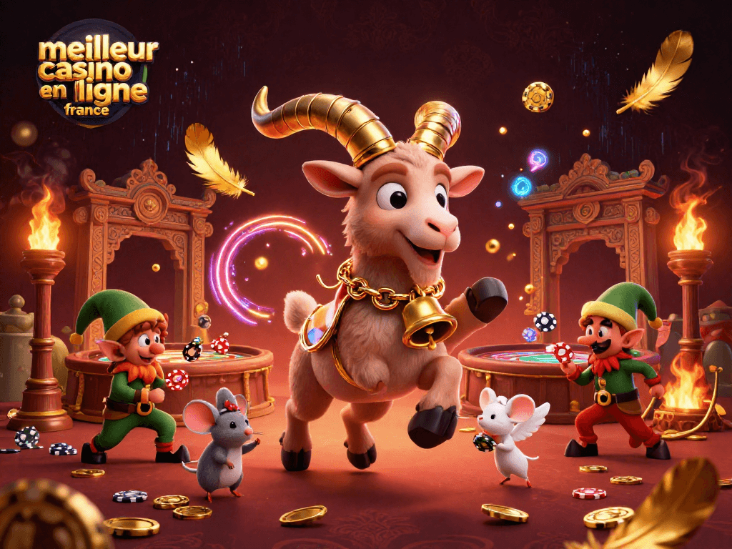 Illustration 3D dynamique du meilleur casino en ligne France montrant des personnages festifs et des éléments de jeu captivants.