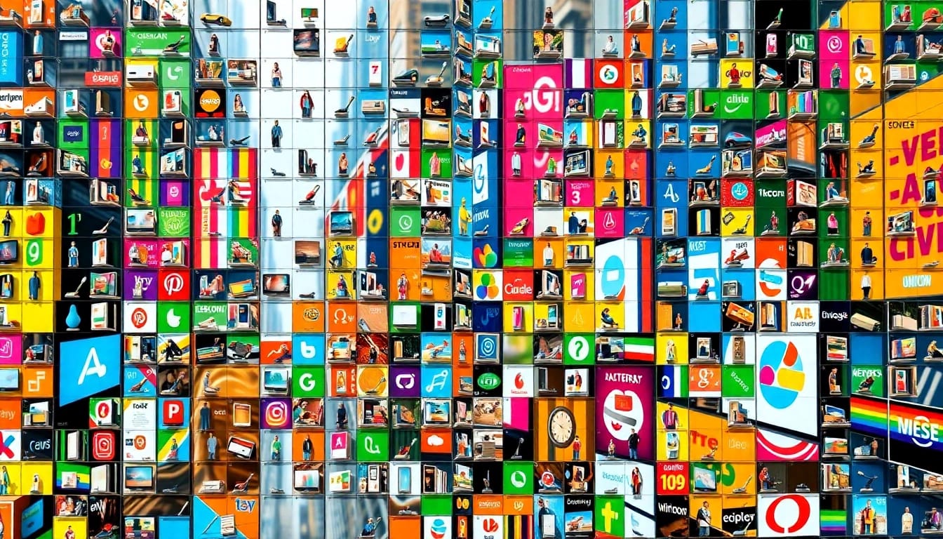 Vibrant representation of the million dollar homepage, showcasing colorful pixelated ads.
