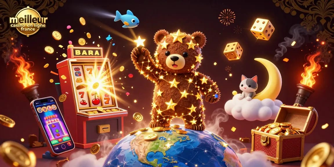 Illumination du meilleur casino en ligne France, le chat lune et l'ourson constellation collectent des pièces d'or.