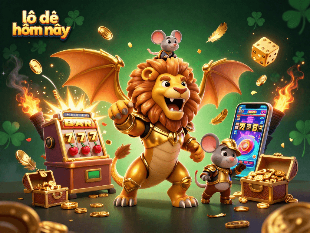 Experience the thrill of lô đề hôm nay with an epic jackpot scene bursting with gold.