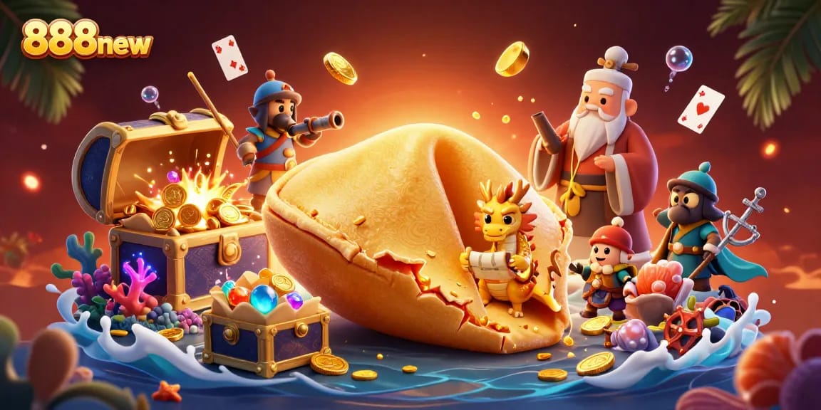 Engage with 888new's exciting fantasy casino scene featuring whimsical characters and vibrant treasures.