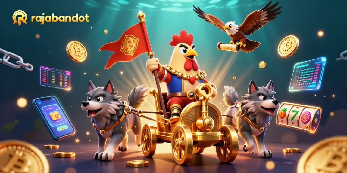 Experience thrilling rajabandot gameplay in an exciting 3D casino scene with slot reels and cryptocurrency.