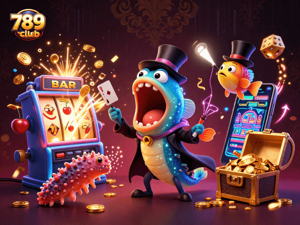 Experience the thrilling world of 789club with a magical deep-sea casino illustration featuring vibrant characters.