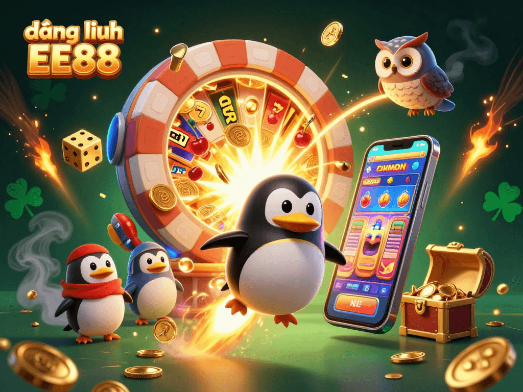 Experience exciting gameplay with đăng nhập EE88, as golden coins and jackpots burst in a vibrant casino scene.