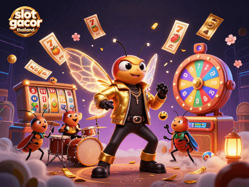 Experience the excitement of slot gacor thailand with a vibrant 3D casino scene full of energy.