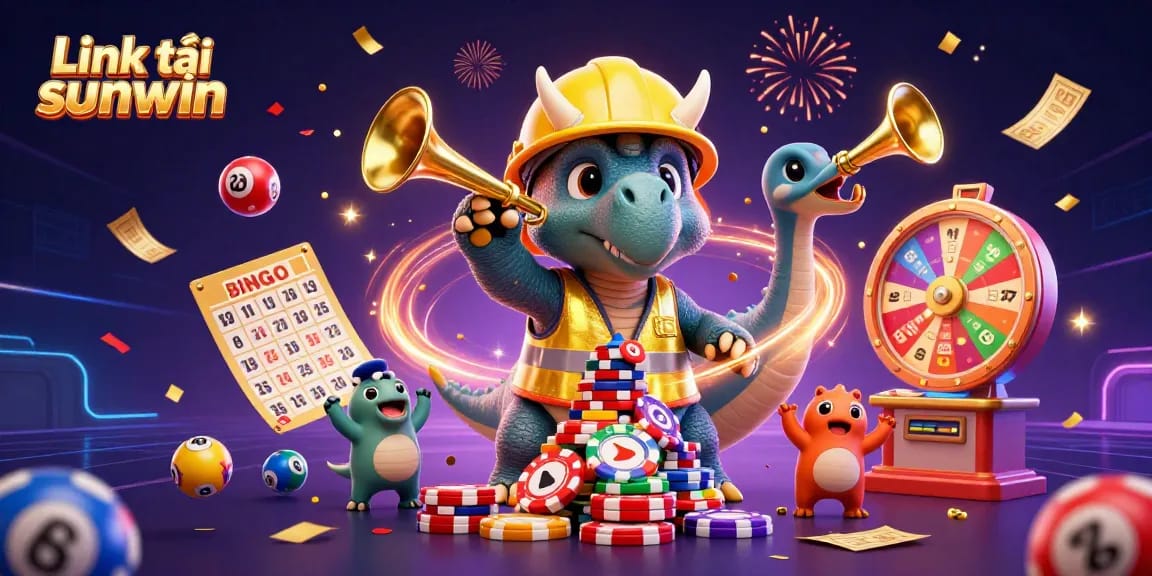 Engage with Link tải sunwin in this vibrant 3D illustration of a casino celebration.
