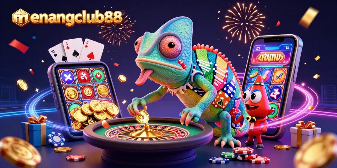 Experience the excitement of menangclub88 with a vibrant casino scene featuring colorful game elements.