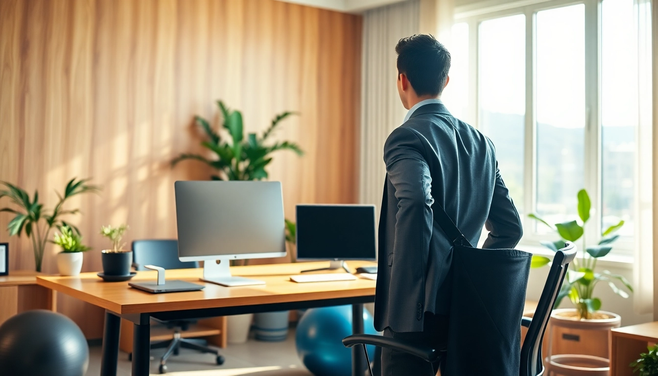 Learn how to improve posture with an individual sitting correctly at an ergonomic workstation.