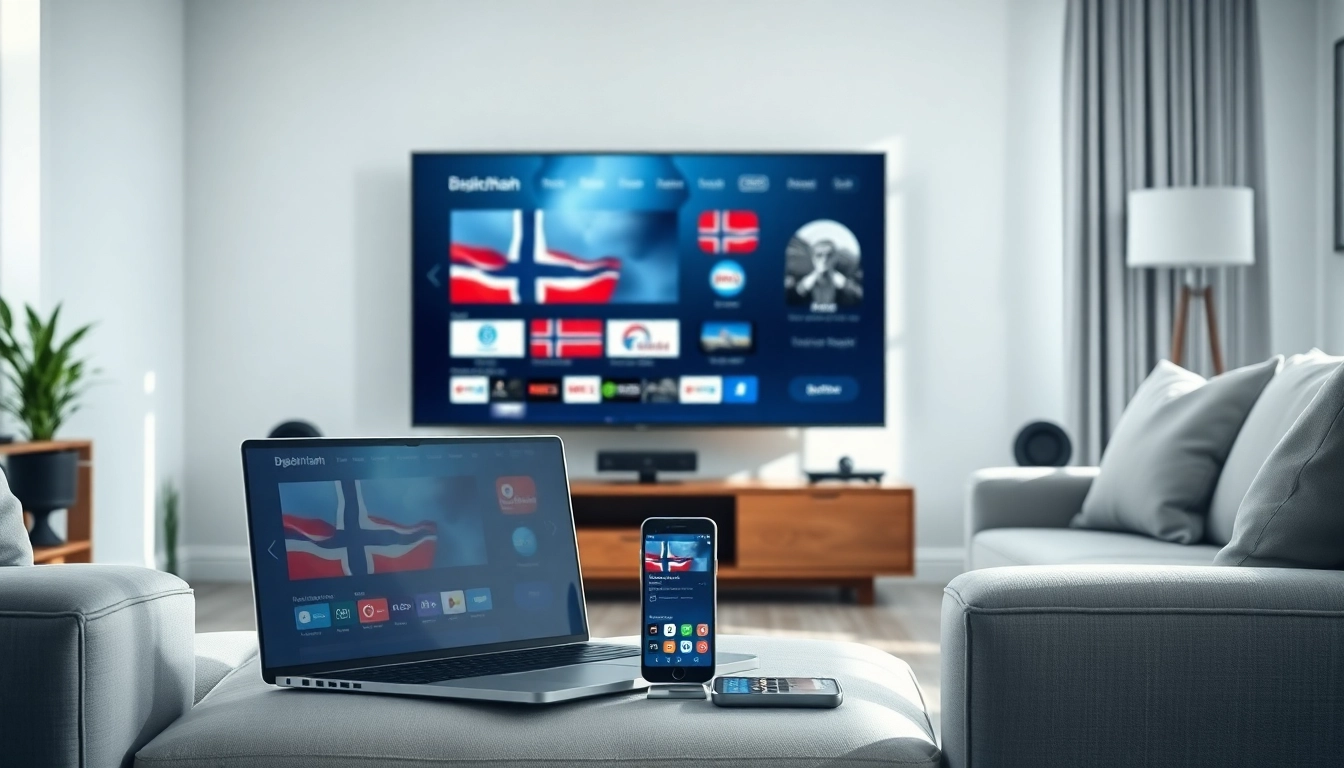 Stream IPTV Denmark channels in a modern living room setup with vibrant displays.