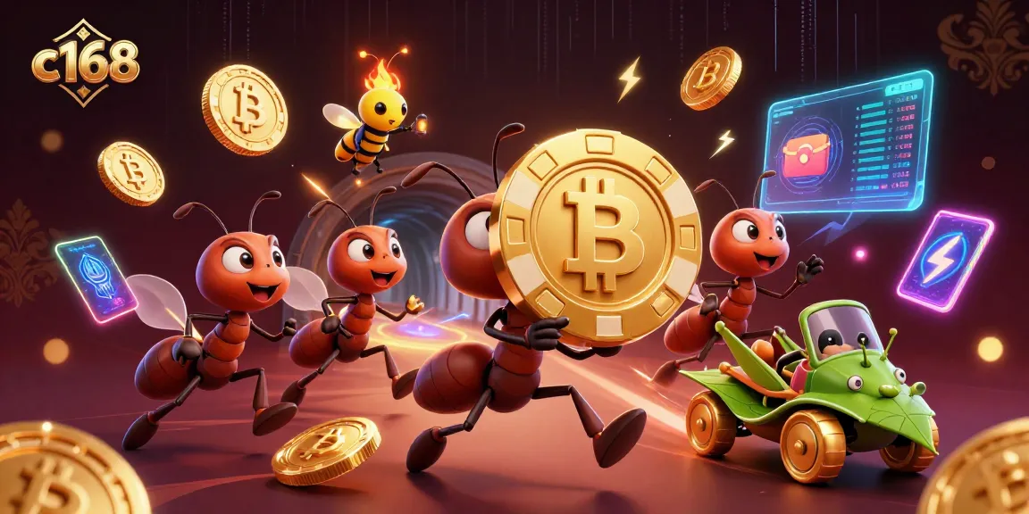 C168 gamblers strategizing around a heist with golden poker chip and crypto elements