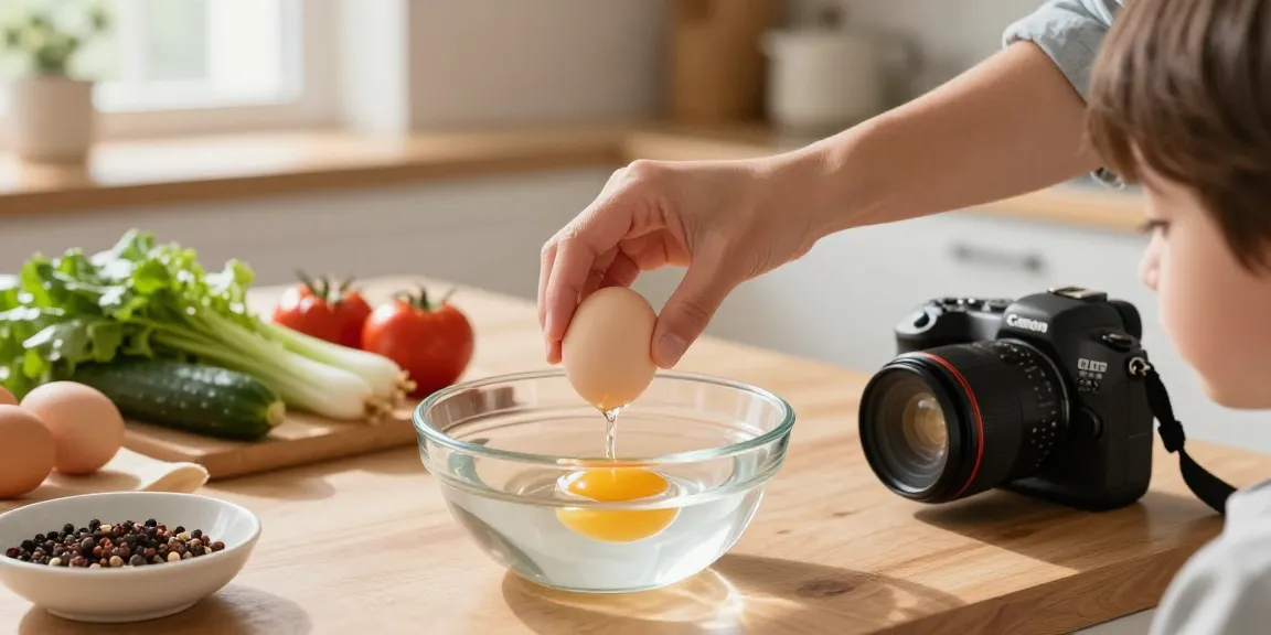 Melakukan uji kesegaran telur dengan panduan https://www.eggfloattest.com/contact di dapur yang terang.