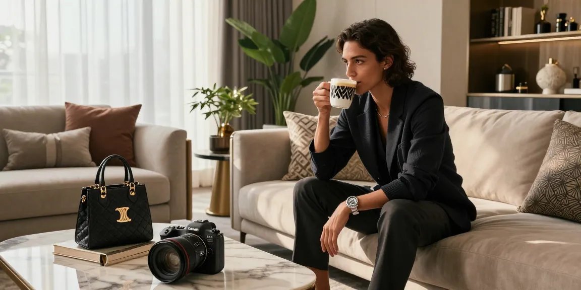 Gaya hidup mewah dengan interior modern dan aksesori luxury111 di ruang tamu yang elegan.