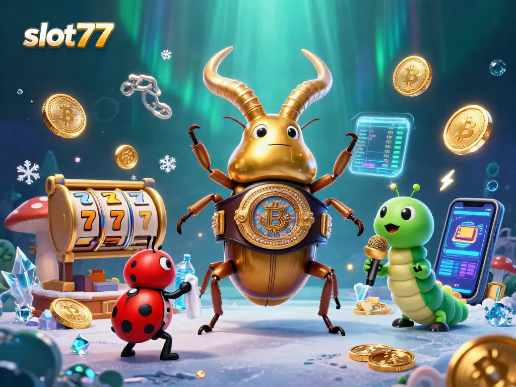 Mainkan slot777 dengan gambar karakter unik dan elemen kasino yang penuh warna.