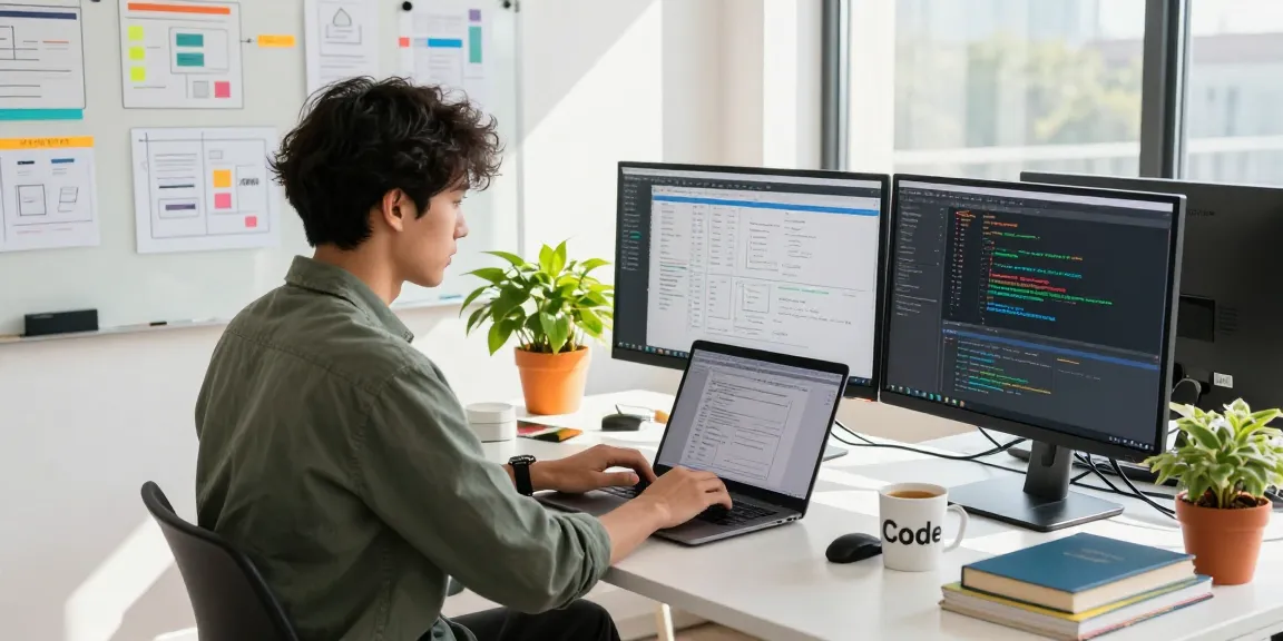 Workspace showcasing NAGA2000 software development process with vibrant tech environment and coding screens.