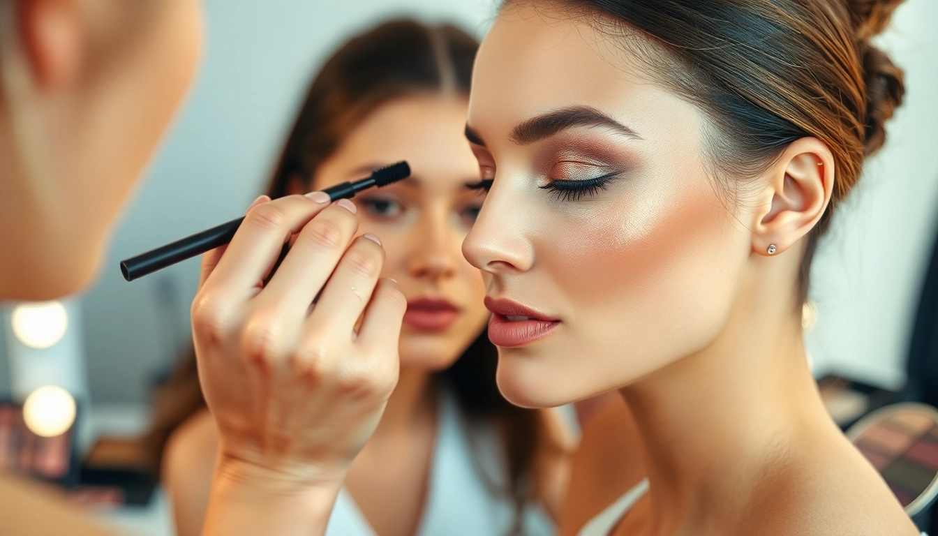 Apply champagne eyeshadow expertly during a makeup session for a radiant look.