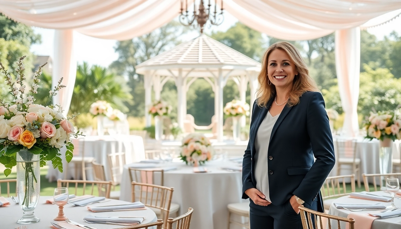 Washington dc wedding coordinator at a beautifully decorated outdoor wedding venue.